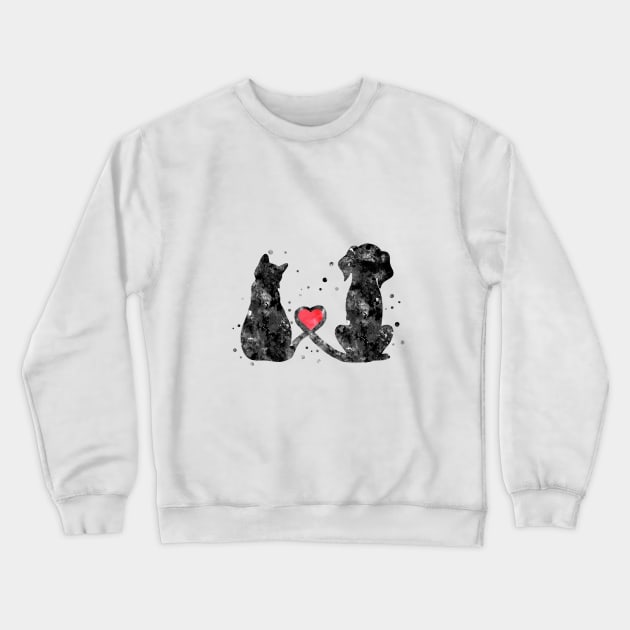 Cat and dog Crewneck Sweatshirt by RosaliArt